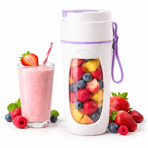 Image of Bigsmall Portable & Rechargeable Smoothie Blender Leak-Proof Lid - For Smoothies, Juices, Milkshakes, Baby Food, Ice Crushing & More (340ml) - 10 Stainless Steel Blades- (Purple)