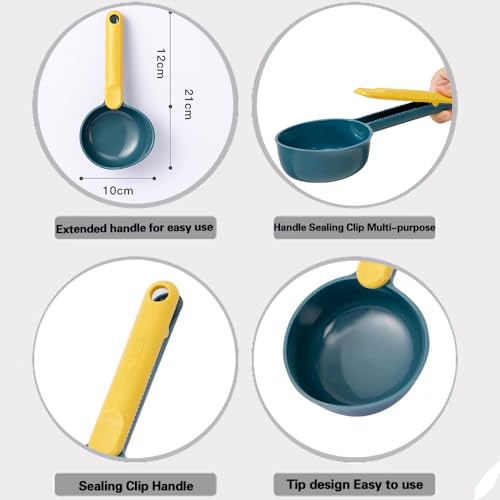 Image of Dog Food Scoop with Clip for Sealing - 1 Cup Measuring Scoop, Durable Melamine Pet Food Scooper, Long Handle for Easy Scooping, Dishwasher Safe (Blue)