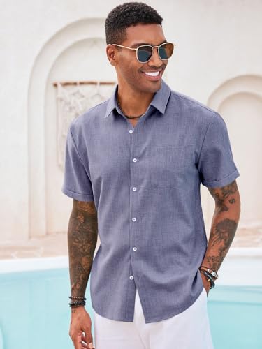 Runcati Mens Button Down Shirt Short Sleeve Casual Summer Beach Wedding Tops3