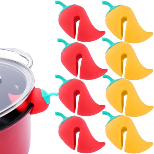 8 Pcs Pot Lid Holder Pepper-Shaped Silicone Lid Lifters Non-Slip Heat Resistance Kitchen Cooking Gadgets Accessories