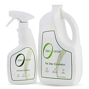Zero Odor – Pet Odor Eliminator Bundle- Eliminate Air & Surface Odors – Patented Molecular Technology Best for Carpet, Furniture, Pet Beds – Smell Great Again, 16oz & 64oz Refill