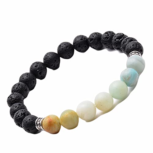 Pulseras de Mostacillas, Pulsera Lava Pulsera de Piedra de Lava Esmerilada de 8 MM Cuentas de Madera Longitud 19CM