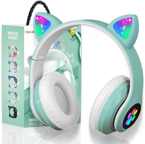 Riwbox CT-7 - Cuffie Bluetooth Per Bambini, Con Orecchie Di Gatto - 5