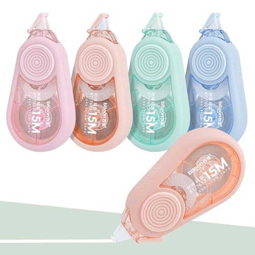 Temiary 4 Pcs White Correction Tape with Dispenser, Smooth Quick Dry Pull Out Tapes for Instant Corrections, 49.2 Ft Easy to Use Tear-Resistant Applicator for Office Note Taking, Journaling (Morandi)
