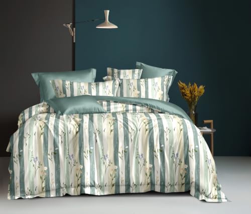Image of Cotton Feel Glace Cotton Double Bed Fitted Bedsheet Set || Includes 1 Elastic Bedsheet King Size & 2 Pillow Covers (78 x 72 Inches, Eden)