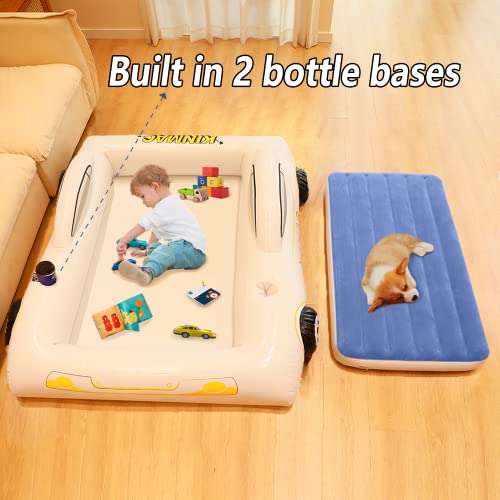 Kinmac Inflatable Toddler Travel Bed- Portable Travel Toddler Air Bed For Kids Camping Air Mattress Racecar Toddler Bed With Sides Blow Up Mattress Sleeping Pad For Camping Car Travel Sleeping(Blue) #TOP4