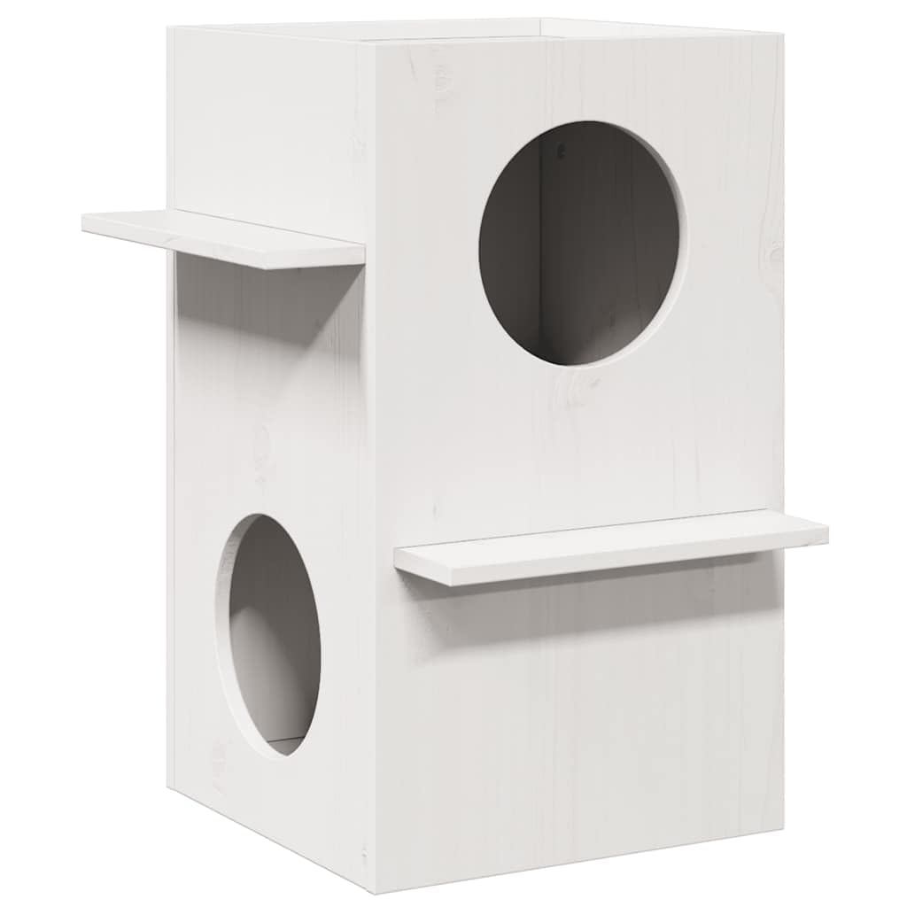 Tonneau à Chat en Bois, Tonneau à Griffer Arbre Tour à Chat Blanc 43x43x60 cm Bois de pin Massif