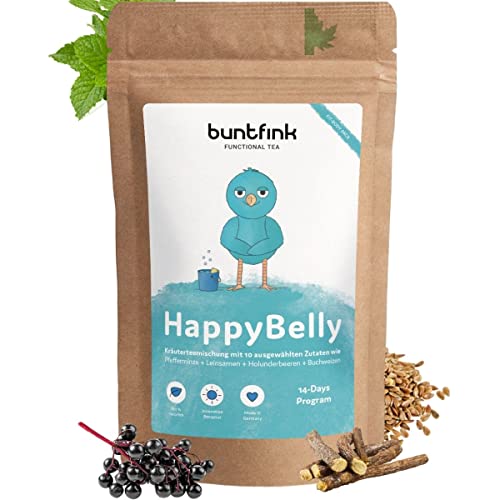 Buntfink HappyBelly – Pfefferminztee mit Fenchel, Süßholzwurzel & Ingwer – Lose Kräuterteemischung Magentee & Entwässerungstee bei Völlegefühl, Blähbauch & sanfter Detox | 60g, natürlich & ohne Aromen