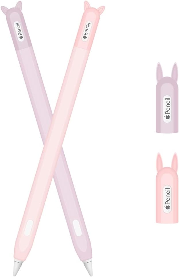 2 Pack Case for Apple Pencil 2nd Generation Holder Sleeve Skin Pocket Cover Silicone Accessories Kit for iPad Pro 11 12.9 inch 2018, Cute Soft Grip Pouch with 4 Protective Cap Holders (Pink, Purple)