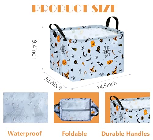 Image of MAIZMZ Halloween Storage Basket Pumpkin Ghost Gift Basket for Kids Foldable Toy Box Waterproof Organizer Bin Laundry Nursery Hamper for Home Office Dorm Closet Shelf