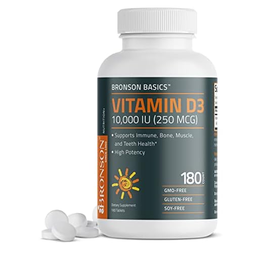 Bronson Vitamin D3 10,000 IU (250 MCG) for Healthy Muscle Function and Immune Support, Non-GMO, 180 Tablets