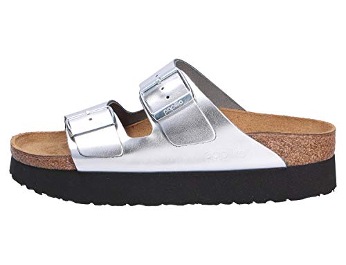 Papillio Womens Arizona Platform Leather Silver Sandals 6 US2