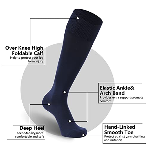 Footplus Blue Soccer Baseball Socks, Unisex Over Knee High Solid Team Sports Volleyball Softball Hockey Socks For Men 8-12,2 Pairs Navy Blue,Large #TOP3