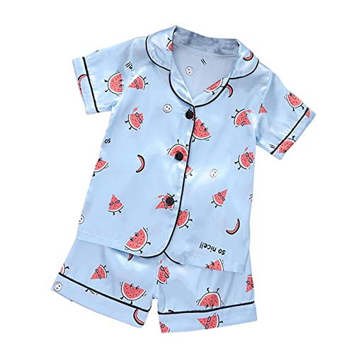 Toddler Baby Short Sleeve Satin 𝐏a𝐣ama Set 𝗦ilk 𝐏ajamas 2 Piece for Girls Boys Cartoon Watermelon Print Sl𝐞epwear