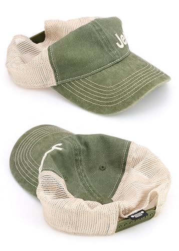 Jeep Garment Washed Text Logo Trucker Hat – | Unstructured Low Profile Cap with Mesh Back & Snap Closure