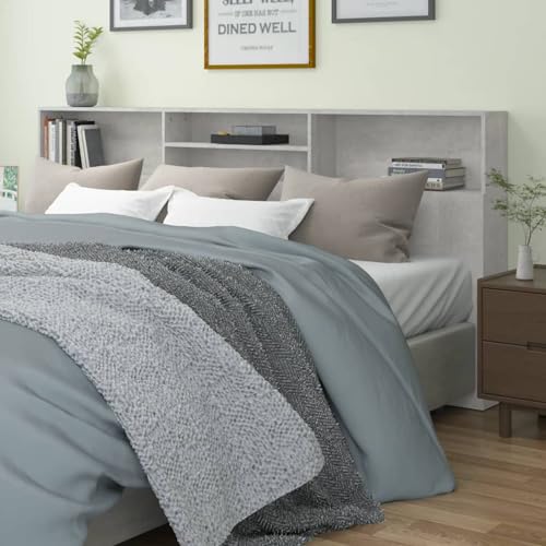 Gecheer Cabecero con Almacenaje Mueble cabecero con Armario Cabeceros Cabezal con Compartimento de Almacenamiento Gris hormigón 220x19x103,5 cm