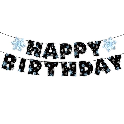 GOTPASS Happy Birthday Banner Snowflake Frozen Theme Birthday Party Supplies Winter Wonderland Christmas Snow Fairy Birthday Party Decorations