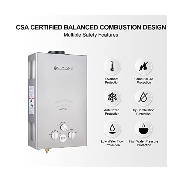 CAMPLUX Tankless Water Heater Propane, 2.64GPM Portable Water Heater for Off Grid, Camping, Outdoor Shower, 68,000 BTU Portable Hot Water Heater, BW264G, Gray - Image 5