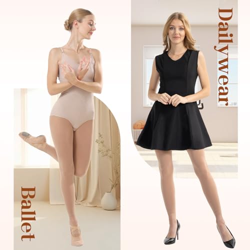 Image of MANZI Footless Tights for Women Dance Tights 40 Denier Semi Opaque Pantyhose 2 Pairs