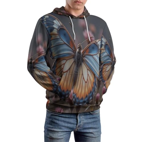 Pull imprimé en 3D fantaisie papillon avec poches manches longues coupe unisexe