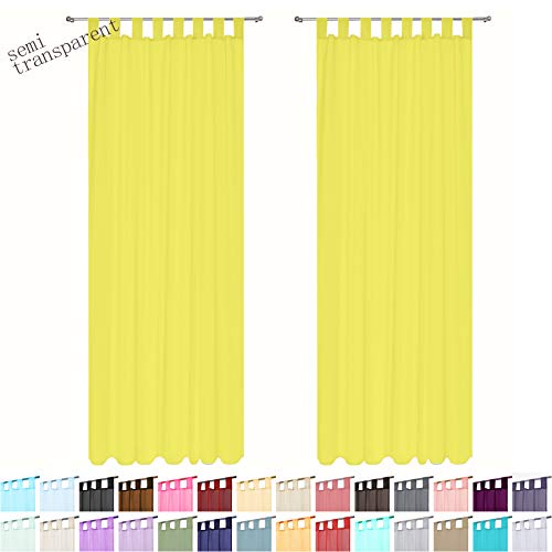 Megachest sheer Voile Tab Top Curtain(butter yellow, 56" wideX48 drop(W142cmXH122cm)), W 56" x L 48" (2 Panels) - Image 2