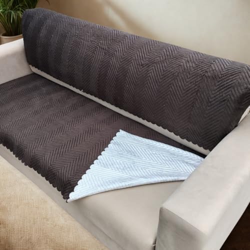 Image of Homerz Premium Velvet Sofa Cover Panel | Soft & Velvety Fabric | Rich Vibrant Colours | Sofa Protector for Living Room (Brown, 5 (3+2) Seater, Seat Cover with Backrest)