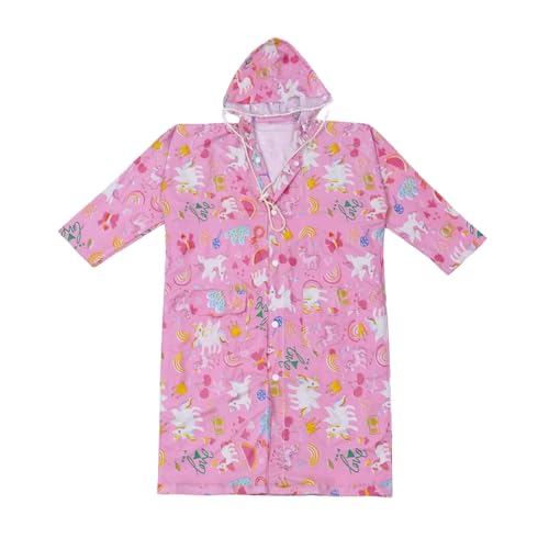 Image of Haus and Kinder Kids Raincoat with Hood - 1 Waterproof, Pink, Age 6-10, with Pockets (Puddlecorn Series)