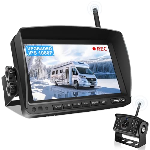 URVOLAX Rückfahrkamera Kabellos: 7 Zoll Monitor IP69K wasserdichte Auto Rückfahrkamera Funk - 1080P HD Videoaufzeichnung Nachtsicht Weitwinkel - für Wohnmobil Wohnwagen Anhänger LKW (UR61X)