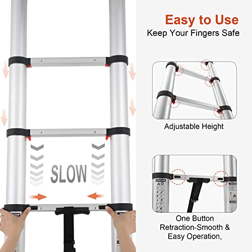 Telescoping Ladder, Luisladders 8.5Ft Extension Ladder Telescope Telescopic Ladder One-Button Retraction En131 330Lbs Max Capacity, Multi Position Rv Ladder For Outdoor Work #TOP4