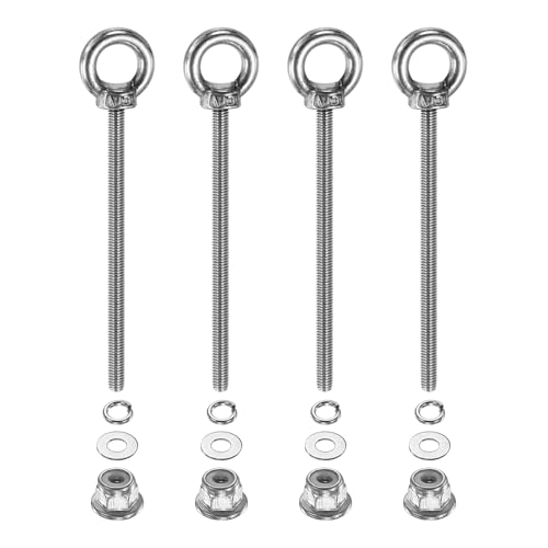 Image of PATIKIL M3 x 50mm Shoulder Eye Bolt, 4 Pcs 304 Stainless Steel Lifting Ring Threaded Eye Bolt with Flange Lock Nuts Spring and Flat Washers for Hanging Tie Down Straps Outdoor Indoor