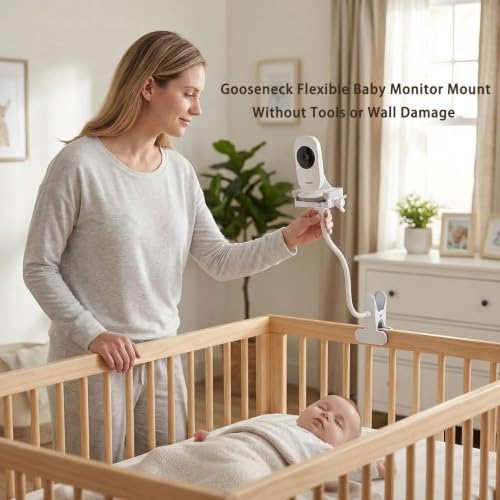 Baby Monitor Mount Compatible with VTech VM819 Baby Monitor Camera,Long Gooseneck Arm Flexible Clip Clamp Mount,Adjustable Baby Clip Mount Without Tools or Wall Damage — view 3