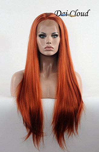 Dai Cloud Beautiful Orange Party Lace Front Wig for Sexy Lady Natural Long Straight Smooth No Tangle Can Be Curled Synthetic Cosplay Wig