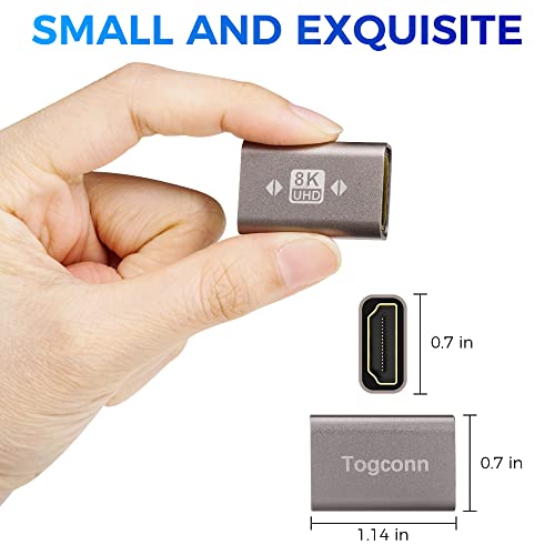 image for Togconn 8K HDMI Coupler 2 Pack, HDMI 2.1 Female to Female Connector HD