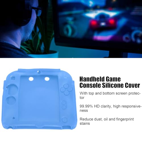 Image of Handheld Game Console Silicone Cover for 2DS Soft Protective Case Scratch with Top Bottom Screen Protector (Blue)