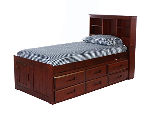 Discovery World Furniture Twin Size Bookcase Captain Bed With 12 Drawer In Merlot #TOP1
