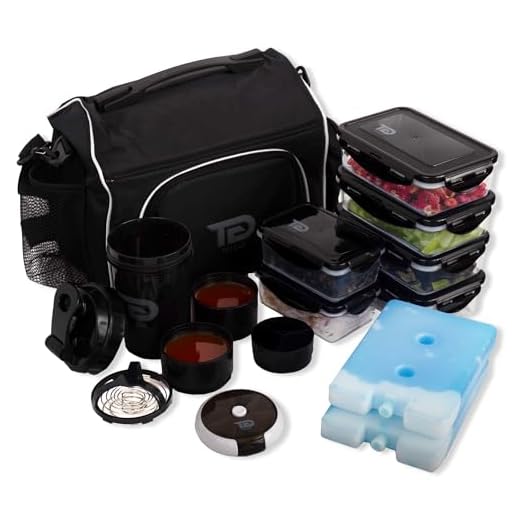 Meal Prep Bag By TO GO Insulated Lunch Meals Bag W/6 Portion Control Containers,2 ICE PACKS, Shaker, Pill Box,With an Adjustable shoulder. bag for meals (black)