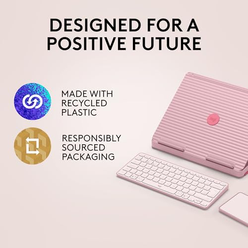 Logitech Casa Pop-Up Desk Laptop Stand, USB C Charger Cable, Bluetooth, Wireless Keyboard with Touchpad for Tablet, Laptop, Chromebook, MacBook 10 Inch to 17 Inch, QWERTY UK English Layout - Pink