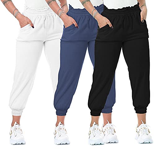 KIT 3 Calças Moletinho Feminina Skinny Tendência - BrancoAzulPreto/G