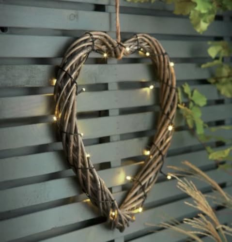 Image of LED Solar Wicker Heart Wall Hanging Ornament, 40cm, Dual Function LEDs, for Garden