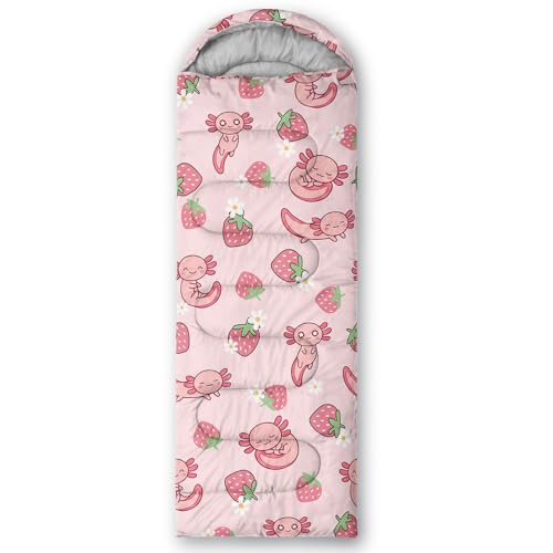 Image of QOOMO Axolotl Cute Camping Sleeping Bags,3 Season Warm & Cool Weather,Lightweight,Waterproof Sleeping Bags for Adults & Kids,Traveling,and Outdoors