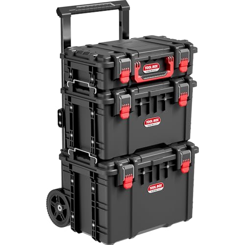 Image of JEKO&JEKO 3-Piece Rolling Modular Tool Box System with Large Rolling Tool Box & Small Parts Organizer for Garage Storage, DIY Projects, Professional Use & Home Repairs