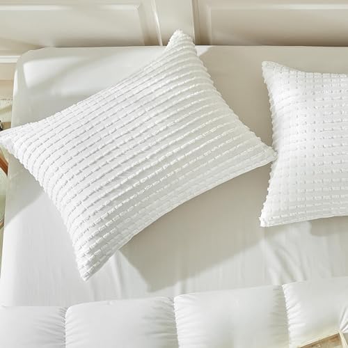 WARMDERN White Pillow Covers King Pillow Cases Soft Microfiber Pillow Cases Set of 2 Boho Textured Pillowcase with Envelope Closure(White, King 20x36 Inches)