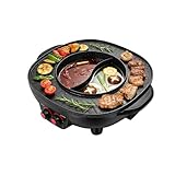 Máquina de fondue china con parrilla 2 en 1, máquina de fondue eléctrica con parrilla 4000W, olla caliente china 2 en 1 barbacoa coreana mesa, olla multifunción 5-6 personas 26cm