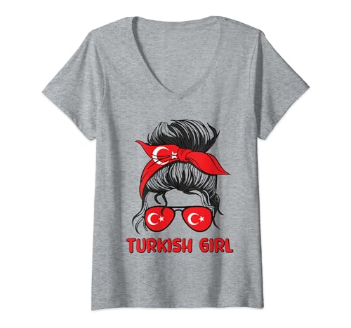 Mujer Turkiye Girl Turquía niñas Turk kizi mujer bandera turca Camiseta Cuello V