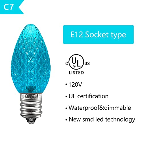Ul Listed 25 Pack C7 Led Replacement Bulbs,Commercial Grade 2 Smd Leds In Each C7 Teal Led Dimmable Bulb For Outdoor Christmas String Lights,Waterproof And Break Resistant(Aqua/Teal Color) #TOP3