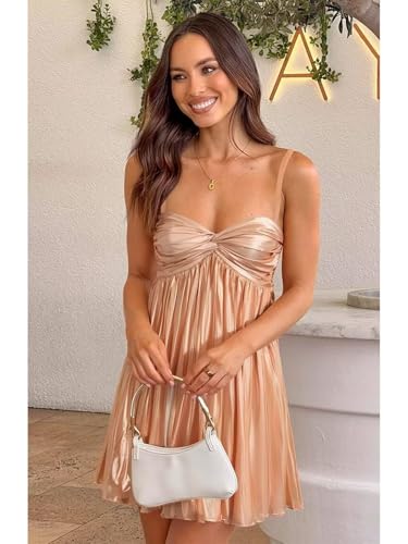 Bedlover Satin Homecoming Dresses for Teens 2025 Short Metallic Prom Cocktail Party Gowns3