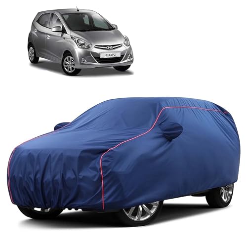 Image of Sulfar 100% Water Resistant Car Body Cover Compatible with Mirror for Hyundai Eon (Triple Stitched, Full Bottom Elastic, Blue Taffeta with Red Piping)