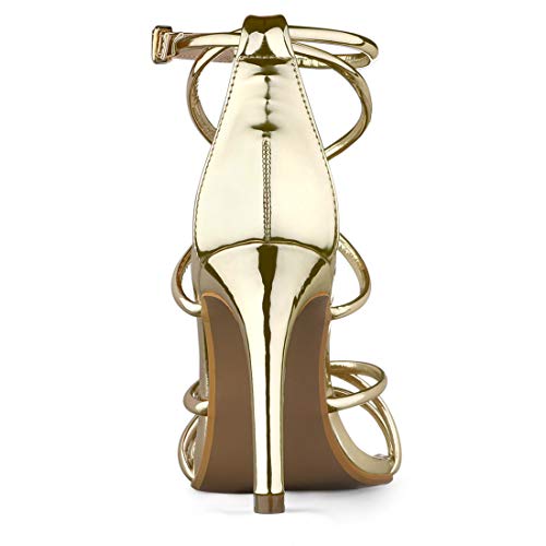 Allegra K Women's Open Toe Strappy Straps Stiletto Heel Gold Sandals 9 M US4