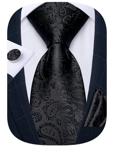 Image of DiBanGu Mens Paisley Tie Sets Silk Jacquard Woven Floral Necktie and Pocket Square Cufflinks Wedding Business Party