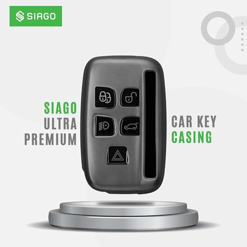 Image of SIAGO TPU Key Cover and Round Key Chain Compatible with Jaguar XF XJ XE F-PACE F-Type Range Rover Evoque Velar Discovery LR4 Land Rover Sport 5 Button Flip Key (Grey)